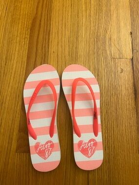 Aeropostale Pink and White Striped Flip Flops